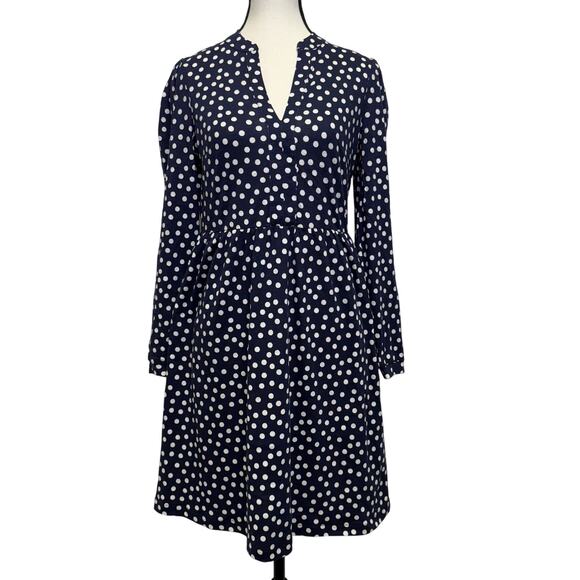 Boden Navy Polka Dot Long Sleeve Dress Size 4P NWT Tencel Cotton Blend - Picture 1 of 9